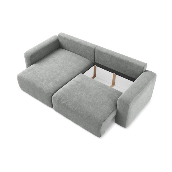 Pilkos spalvos sulankstoma/su sandėliavimo vieta kampinė sofa iš šenilinio audinio (su kairiuoju kampu/su gultu) Kona – Makamii-image-4