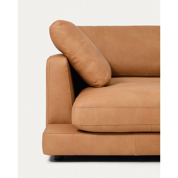 Rudos spalvos kampinė sofa iš odos (su kairiuoju kampu/su gultu) Gala – Kave Home-image-4