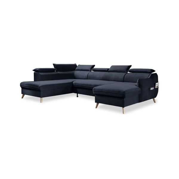Sulankstoma kampinė sofa iš velveto tamsiai mėlynos spalvos (su kairiuoju kampu/„U“ formos) Sweet Harmony – Miuform