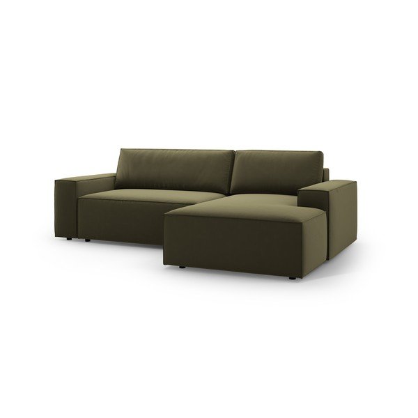 Iš velveto sulankstoma/su sandėliavimo vieta kampinė sofa žalios spalvos (su dešiniuoju kampu/su gultu) Jodie – Micadoni -image-2