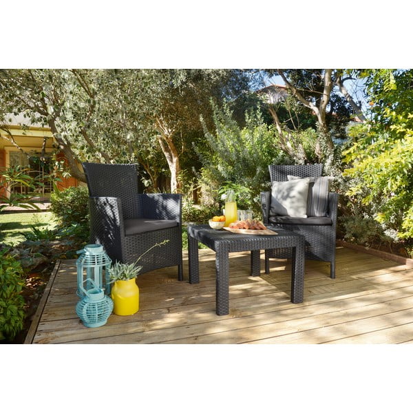 Antracito spalvos iš dirbtinio rotango sodo poilsio baldų komplektas 2 žmonėms Rosario – Keter-image-3