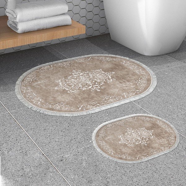 Taupe spalvos vonios kilimėliai 2 vnt. 60x100 cm – Foutastic-image-1