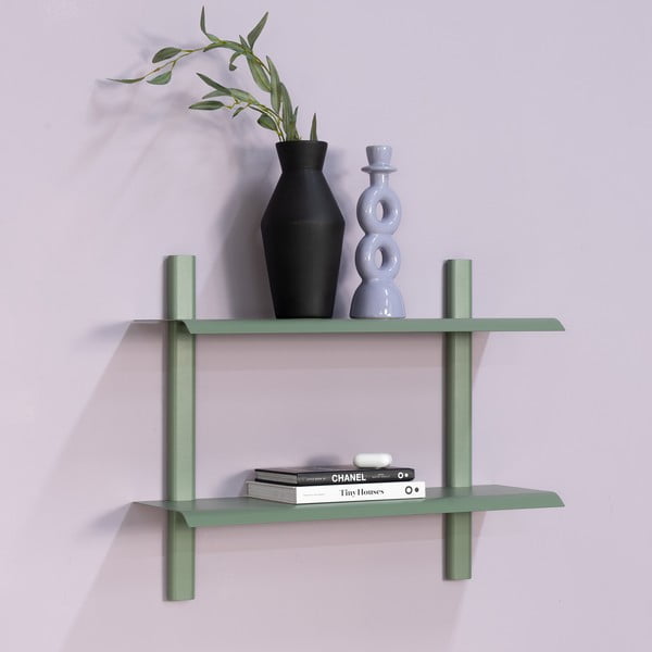 Pilkai žalios spalvos iš metalo kelių aukštų sieninė lentyna 60 cm Hola – Spinder Design-image-1