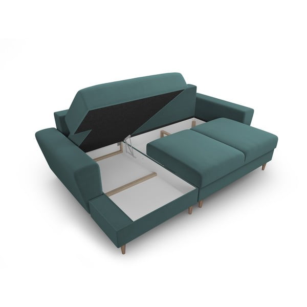 Smaragdinės spalvos iš velveto sulankstoma/su sandėliavimo vieta kampinė sofa (su kairiuoju kampu/su gultu) Kyoto – Cosmopolitan Design-image-3