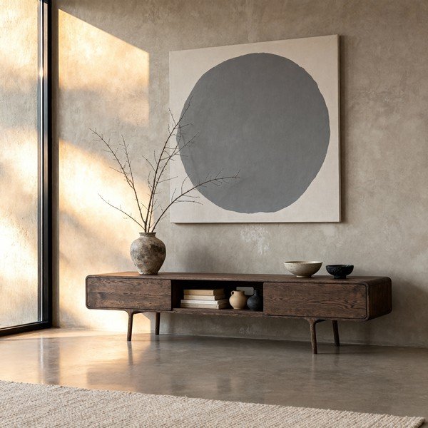 Rudos spalvos iš ąžuolo masyvo TV spintelė 220x45x45 cm Fawn – Gazzda-image-3
