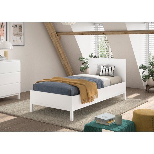 Baltos spalvos iš pušies masyvo vaikiška lova be grotelių 90x200 cm Eva – Vipack-image-1