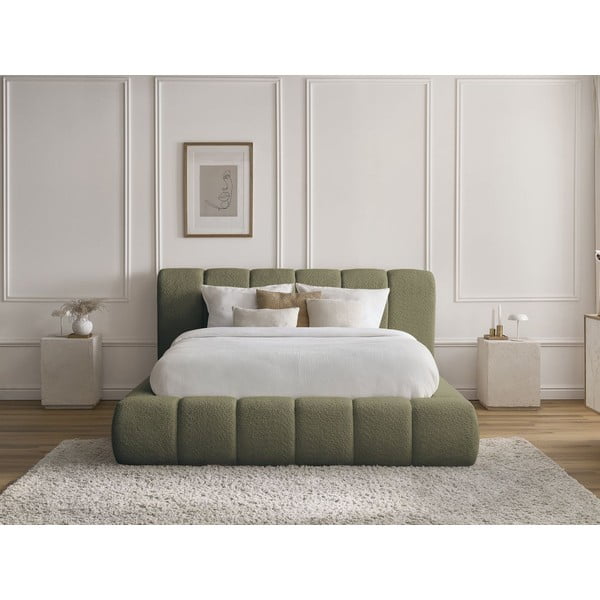 Dvigulė lova žalios spalvos audiniu dengta su sandėliavimo vieta su lovos grotelėmis 140x190 cm Denali – Bobochic Paris-image-1