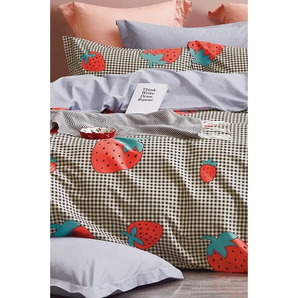 Iš ranforce medvilnės viengulė/itin ilga patalynė su paklode/3 dalių 160x220 cm Strawberry – Mila Home-image-2