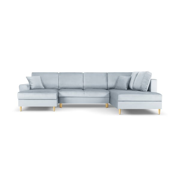 Šviesiai mėlynos spalvos iš velveto sulankstoma/su sandėliavimo vieta kampinė sofa (su dešiniuoju kampu/„U“ formos) Kyoto – Cosmopolitan Design