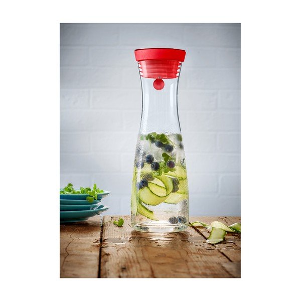 Stiklinis indas vandeniui su raudonu dangteliu WMF, 1 l-image-1