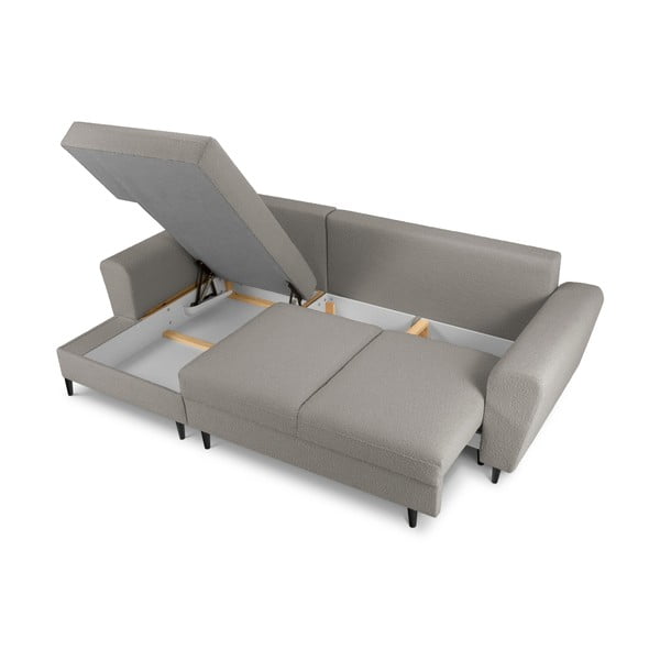 Šviesiai pilkos spalvos iš boucle sulankstoma/su sandėliavimo vieta kampinė sofa (su kairiuoju kampu/su gultu) Kyoto – Cosmopolitan Design-image-3
