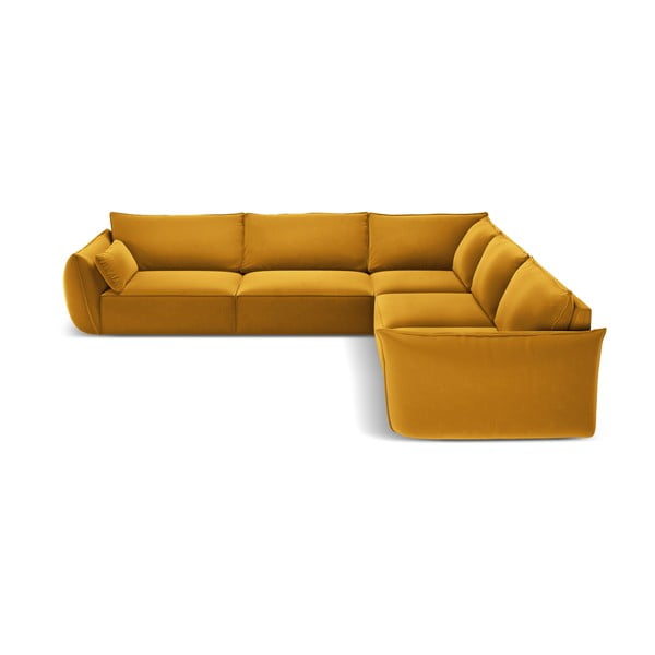 Garstyčių spalvos iš velveto kampinė sofa Vanda – Mazzini Sofas