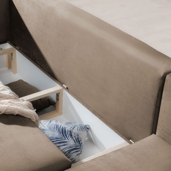 Šviesiai rudos spalvos iš velveto sulankstoma/su sandėliavimo vieta kampinė sofa (su dešiniuoju kampu/su gultu) Dalia – ELTAP-image-1