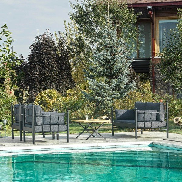 Sodo poilsio baldų komplektas juodos spalvos/tamsiai pilkos spalvos 4 žmonėms Lalas – Floriane Garden-image-4