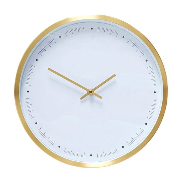 Baltas sieninis laikrodis su auksiniu rėmeliu "Hübsch Ibrea", ø 30 cm