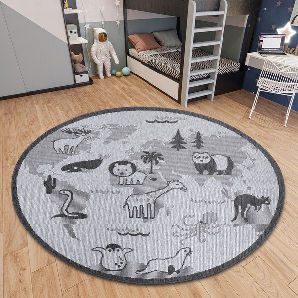 Apvalios formos kilimas pilkos spalvos ø 120 cm Animal World – Hanse Home-image-2