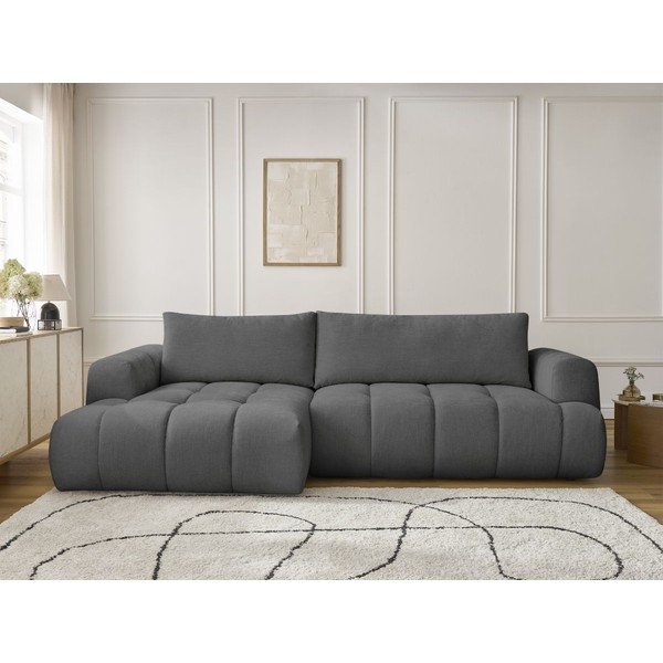 Tamsiai pilkos spalvos sulankstoma/su sandėliavimo vieta kampinė sofa (su kairiuoju kampu/su gultu) Fuji – Bobochic Paris-image-1