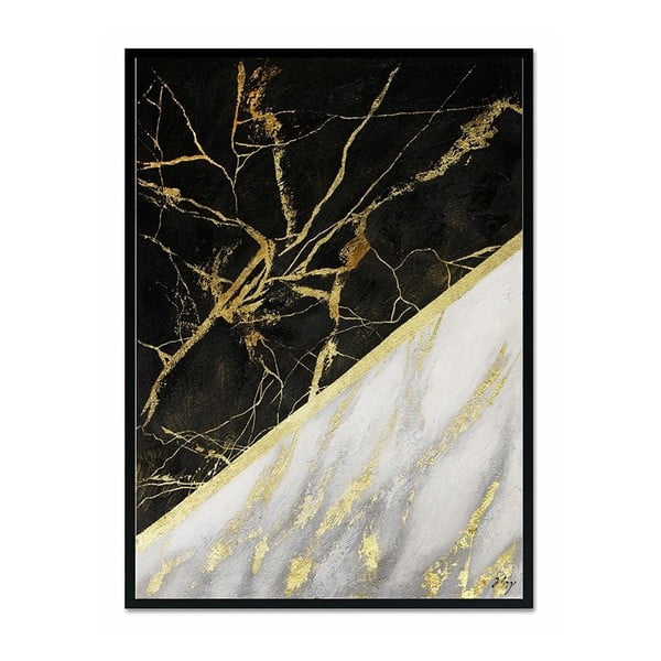 Sieninis rankomis tapytas paveikslas "JohnsonStyle Gold & Black Marble", 53 x 73 cm