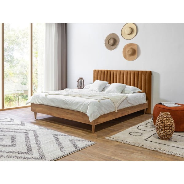 Dvigulė lova vario spalvos/natūralios spalvos su lovos grotelėmis 180x200 cm Oceane – Bobochic Paris-image-1