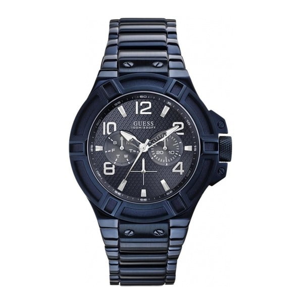 Vyriškas laikrodis su nerūdijančio plieno dirželiu, mėlynos spalvos Guess W0218G4