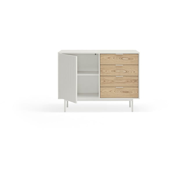 Žema šoninė spintelė baltos spalvos/natūralios spalvos iš ąžuolo 108x80 cm Sierra – Teulat-image-3