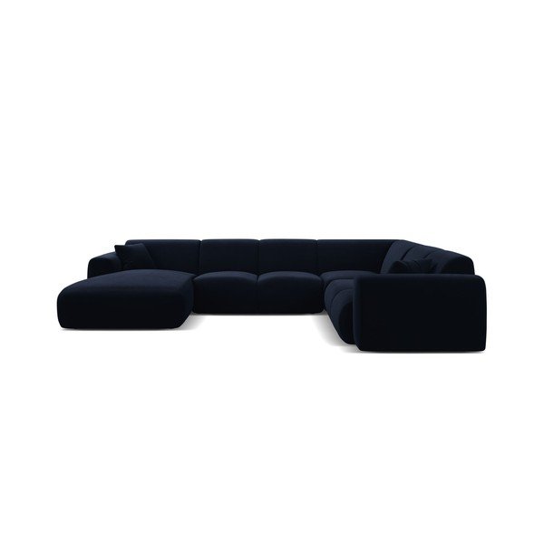 Mėlynos spalvos kampinė sofa iš velveto („U“ formos) Molino – Micadoni -image-1