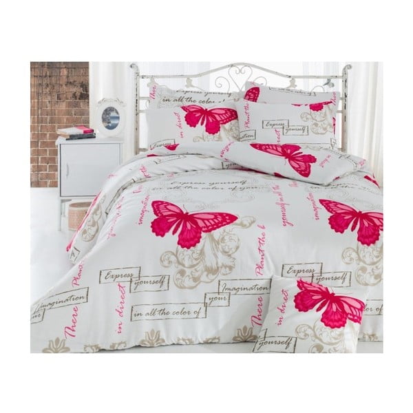 Dvivietės lovos paklodė su medvilninio mišinio paklodėmis Love Butterflies, 200 x 220 cm