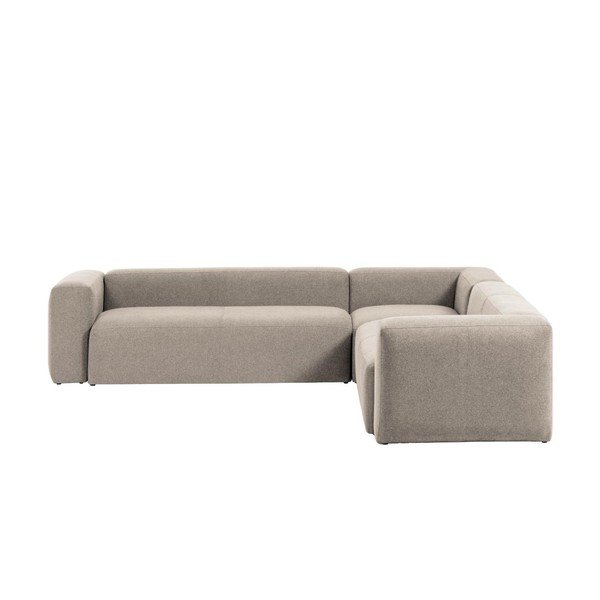 Smėlio spalvos iš šenilinio audinio kampinė sofa Blok – Kave Home-image-3
