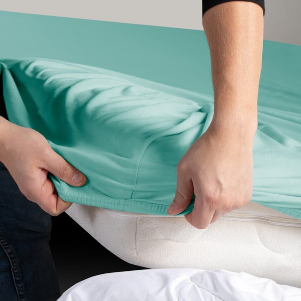 Turkio spalvos iš Jersey audinio paklodė su guma 220x200 cm Amber – Restilo-image-3