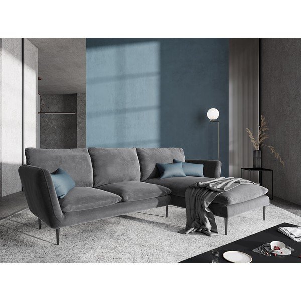 Šviesiai pilka aksominė kampinė sofa "Mazzini Sofas Acacia", dešinysis kampas-image-1