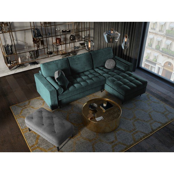 Smaragdo spalvos aksominė kampinė sofa Milo Casa Santo, kampas dešinėje-image-1
