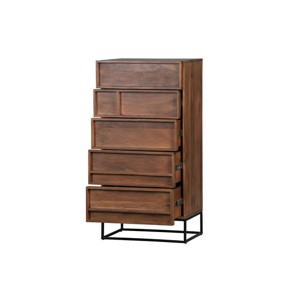 Rudos mango medžio medienos komoda su 5 stalčiais WOOOD Forrest-image-3