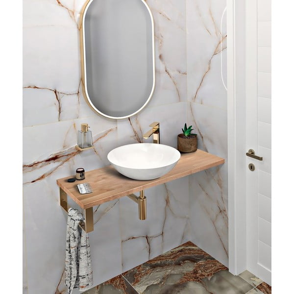 Iš ąžuolo masyvo vonios kambario stalviršis natūralios spalvos 140x36 cm Woody – Sapho-image-1