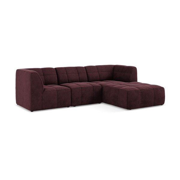 Bordo spalvos kampinė sofa iš velveto (su dešiniuoju kampu/su gultu) Aloha – Makamii-image-2