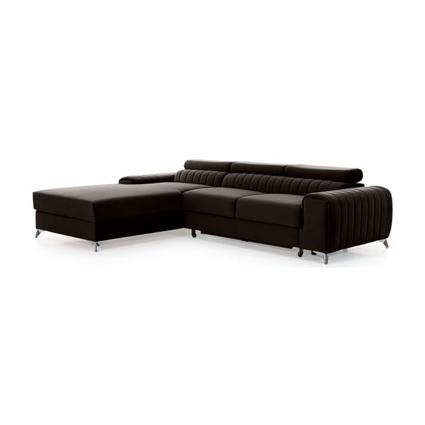 Tamsiai rudos spalvos iš velveto sulankstoma/su sandėliavimo vieta kampinė sofa (su kairiuoju kampu/su gultu) Grayson – ELTAP-image-2