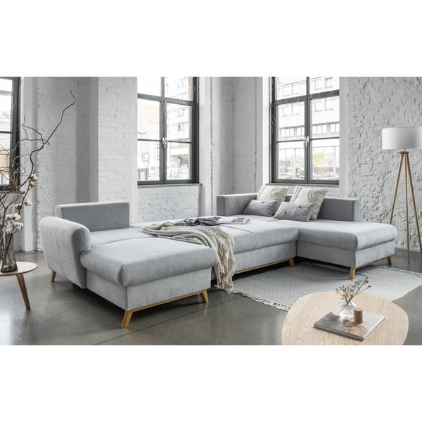 Šviesiai pilkos spalvos sofa-lova U formos Miuform Scandic Lagom, dešinysis kampas-image-4