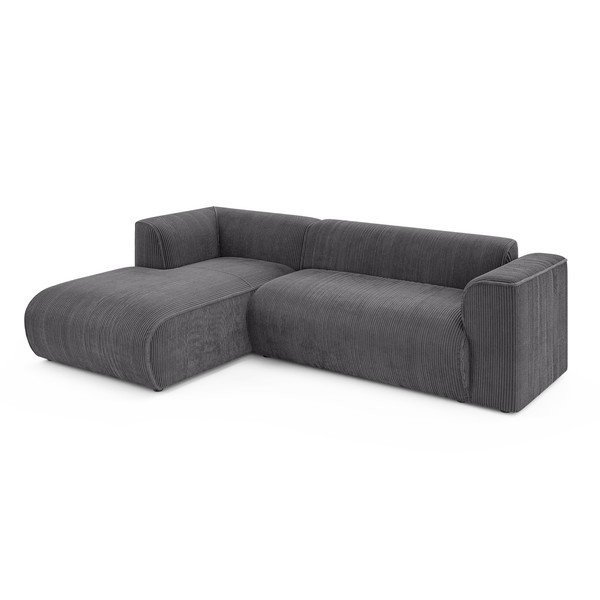 Tamsiai pilkos spalvos kampinė sofa iš kordinio velveto (su kairiuoju kampu/su gultu) Merid  – Ropez-image-2