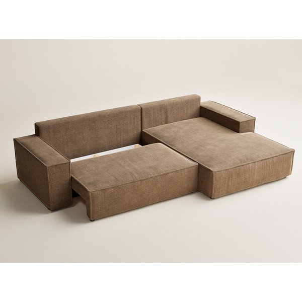 Šviesiai rudos spalvos sulankstoma/su sandėliavimo vieta kampinė sofa iš šenilinio audinio (su dešiniuoju kampu/su gultu) Maze – Maison de Rêve-image-3