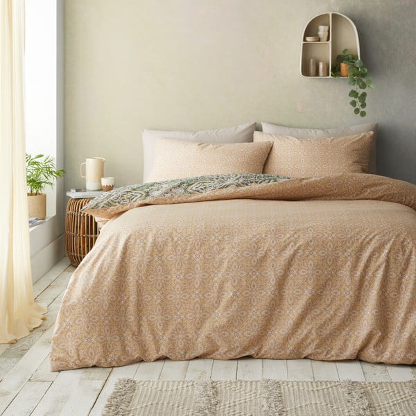 Žalios spalvos/smėlio spalvos dvigulė patalynė 200x200 cm Alba Geo – Pineapple Elephant-image-2