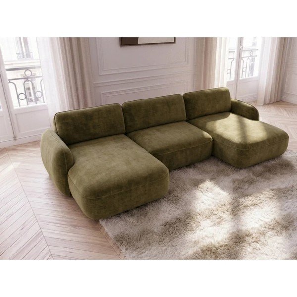 Žalios spalvos sulankstoma/su sandėliavimo vieta kampinė sofa iš velveto („U“ formos) Celeste – Bobochic Paris-image-1