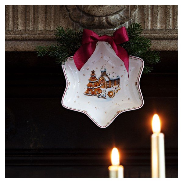 Raudonai baltas porcelianinis dubuo su kalėdinės žvaigždės motyvu Villeroy & Boch Gingerbread Village, 24,5 x 24,5 cm-image-1