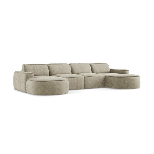 Smėlio spalvos iš šenilinio audinio kampinė sofa („U“ formos) Omao – Makamii-image-3