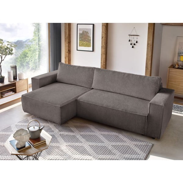 Taupe spalvos iš kordinio velveto sulankstoma/su sandėliavimo vieta kampinė sofa Nihad – Bobochic Paris-image-1