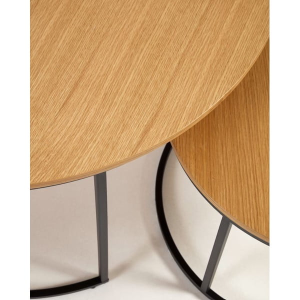 2 apvalių kavos staliukų su ąžuoliniu stalviršiu komplektas ø 80 cm Yona - Kave Home-image-3