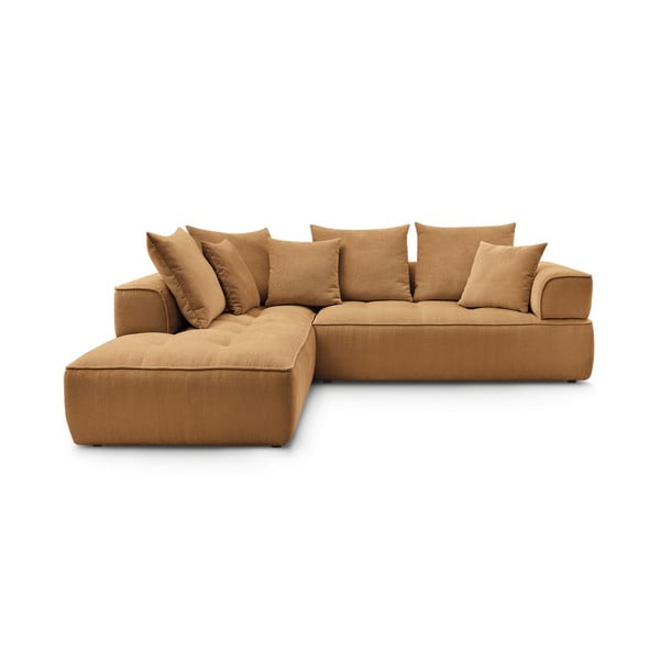 Garstyčių spalvos iš šenilinio audinio kampinė sofa (su kairiuoju kampu/„L“ formos) Whesley – Bobochic Paris