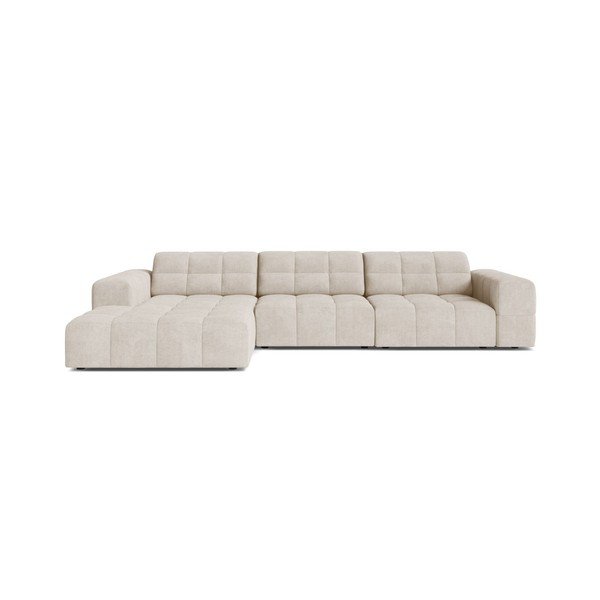 Kreminės spalvos kampinė sofa iš šenilinio audinio (su kairiuoju kampu/su gultu) Chicago – Cosmopolitan Design