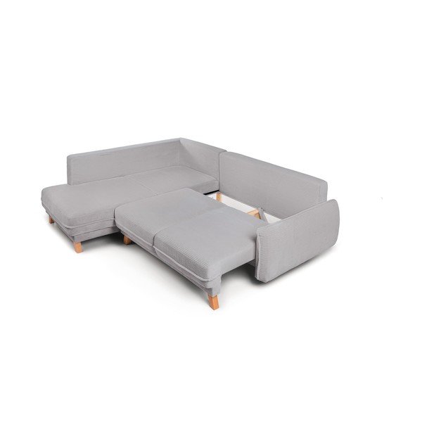 Šviesiai pilkos spalvos sulankstoma/su sandėliavimo vieta kampinė sofa iš kordinio velveto (su dešiniuoju kampu/„L“ formos) Tori – Bonami Selection-image-2
