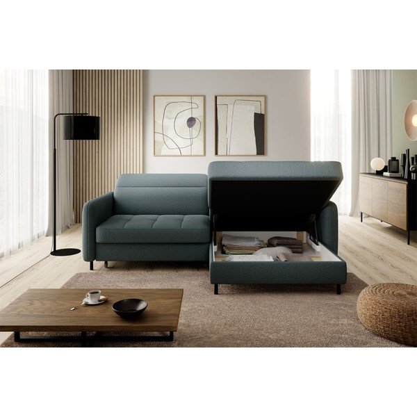 Pilkai žalios spalvos iš velveto sulankstoma/su sandėliavimo vieta kampinė sofa (su dešiniuoju kampu/su gultu) Gomsi – ELTAP-image-4