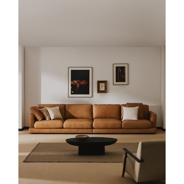 Rudos spalvos sofa iš odos 390 cm Gala – Kave Home-image-1