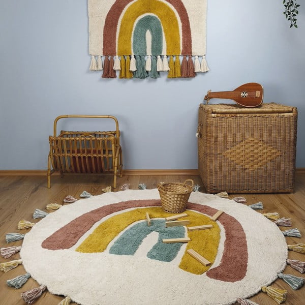 Rankų darbo vaikiškas kilimas Nattiot Rainbow, ø 110 cm-image-3